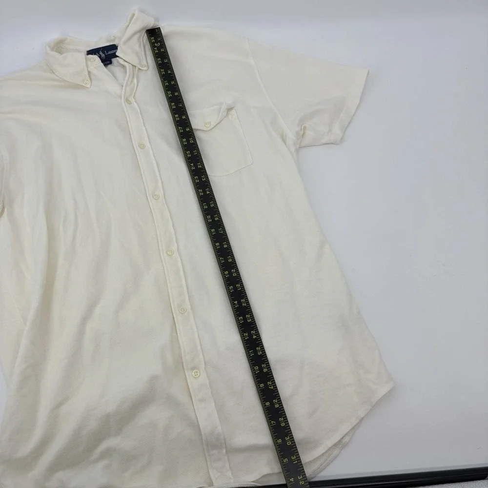 Ralph Lauren Cream Knit Button Up Polo Shirt Men's Size XL Short Sleeve Summer